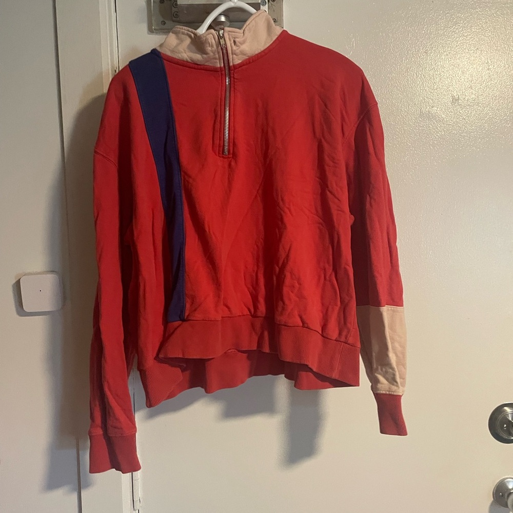 Wray NYC Red and Beige Quarter-Zip Pullover